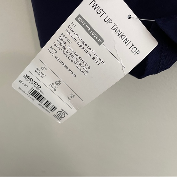 Athleta Women’s NWT Navy Twist Up Tankini Top Medium Support Size 36D/DD - Picture 4 of 8